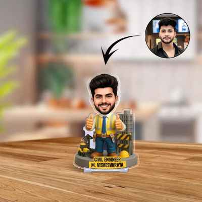 Personalized Civil Engineer Bobblehead Caricature Gift for Architects, Engineers & Contractors  Civil Engineering Office Table Decor  Battery Powered Moving Head Feature
